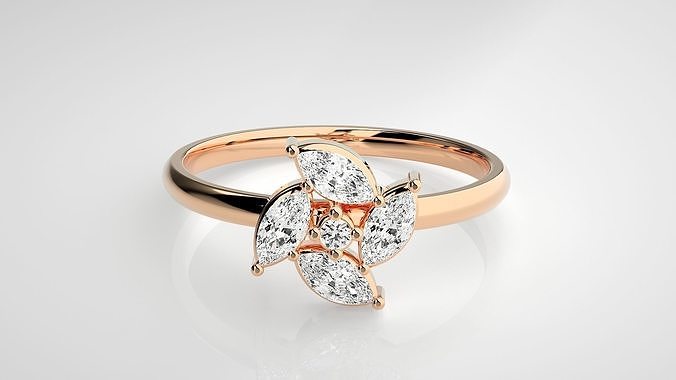 Marquise Diamonds Flower Ultra light wt minimalist Women Ring  3D print model