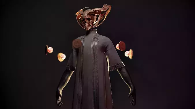Necromancer person with candles Low-poly 3D model