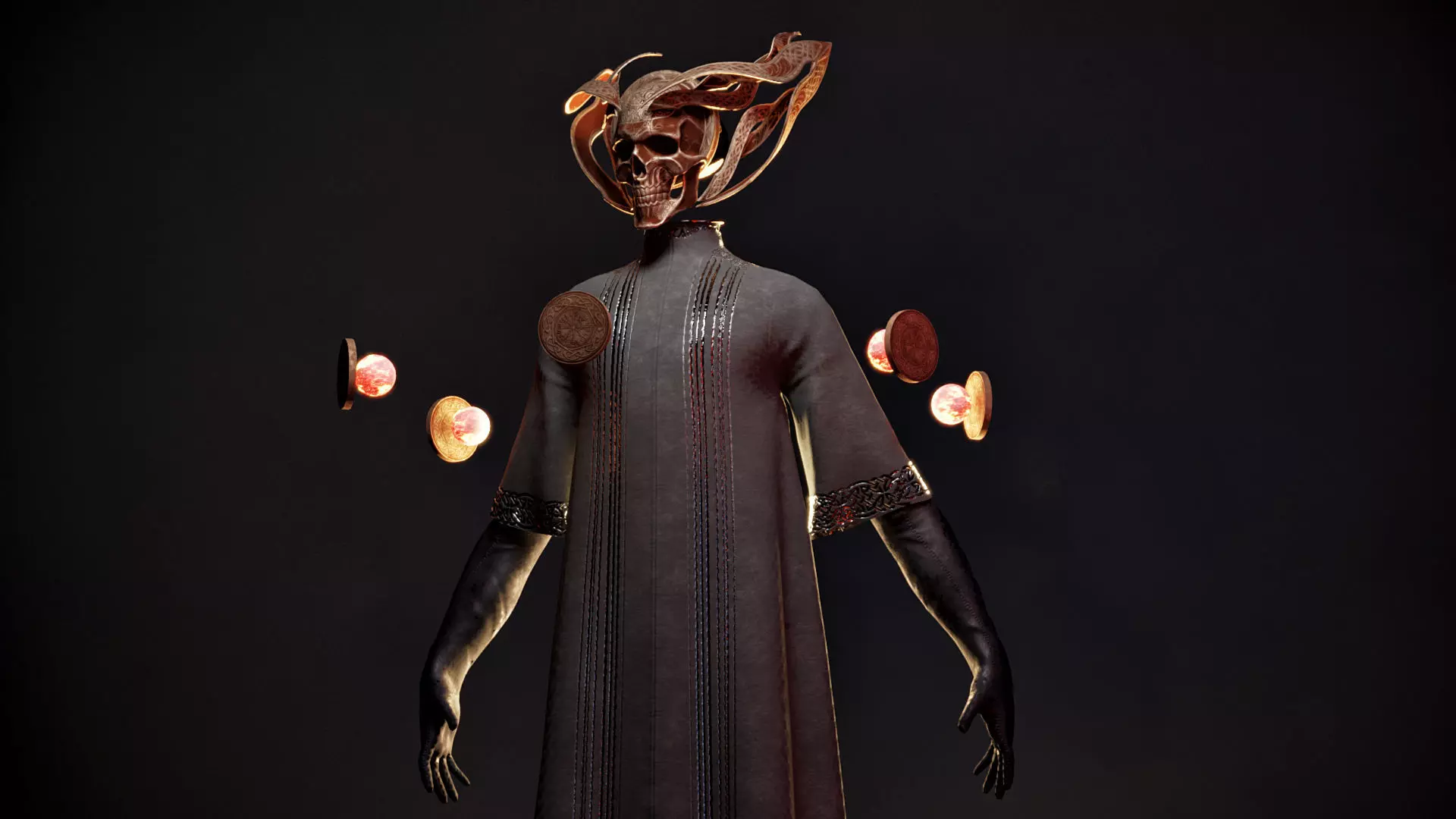 Necromancer person with candles Low-poly 3D model_0