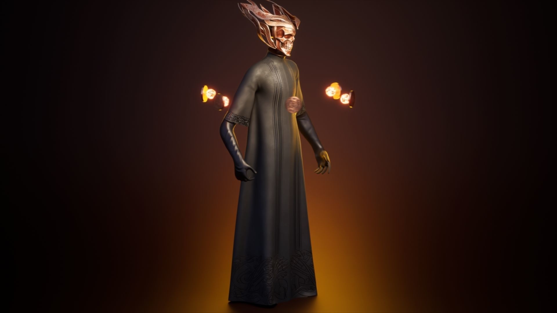 Necromancer person with candles Low-poly 3D model_9