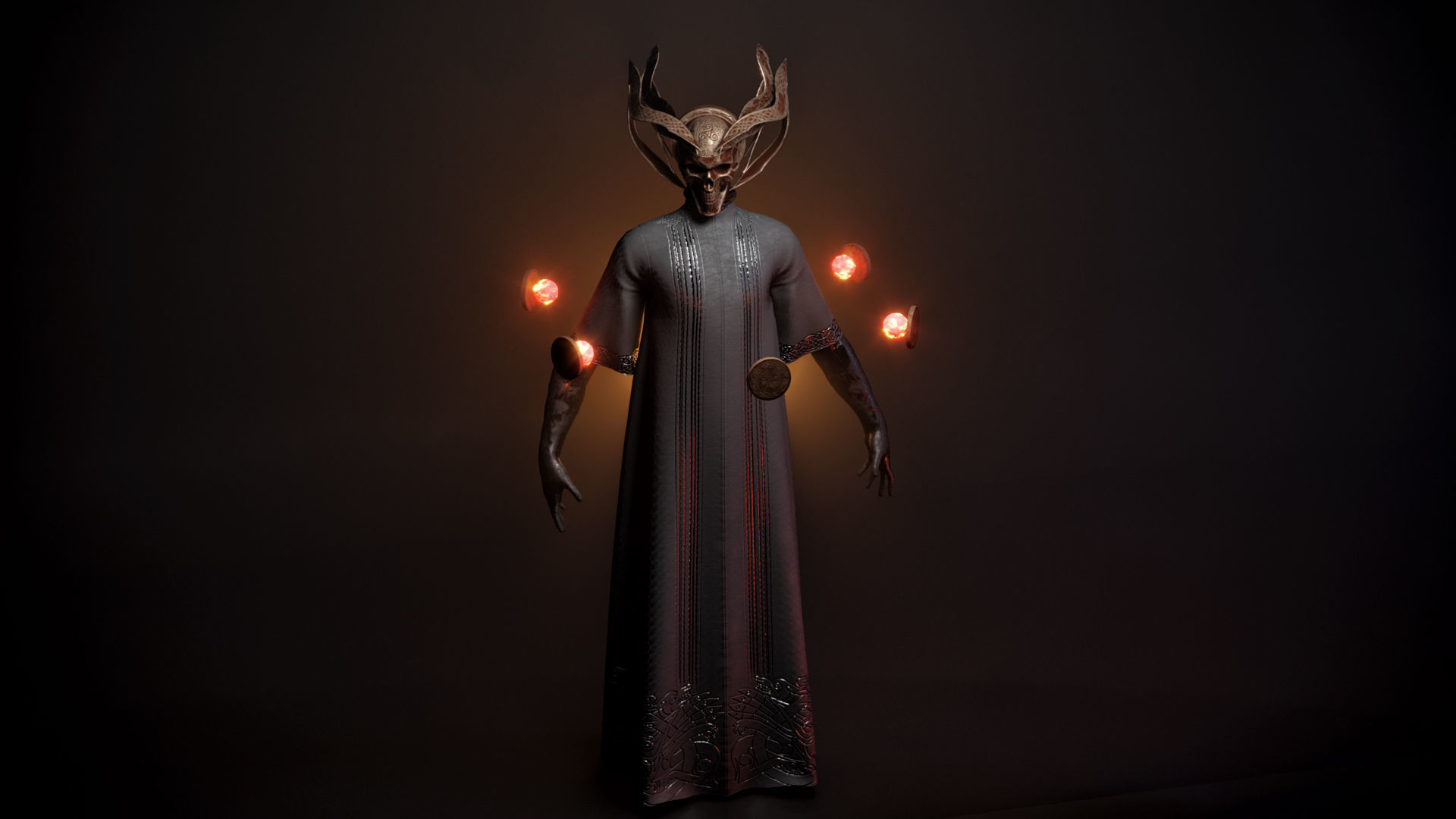 Necromancer person with candles Low-poly 3D model_4