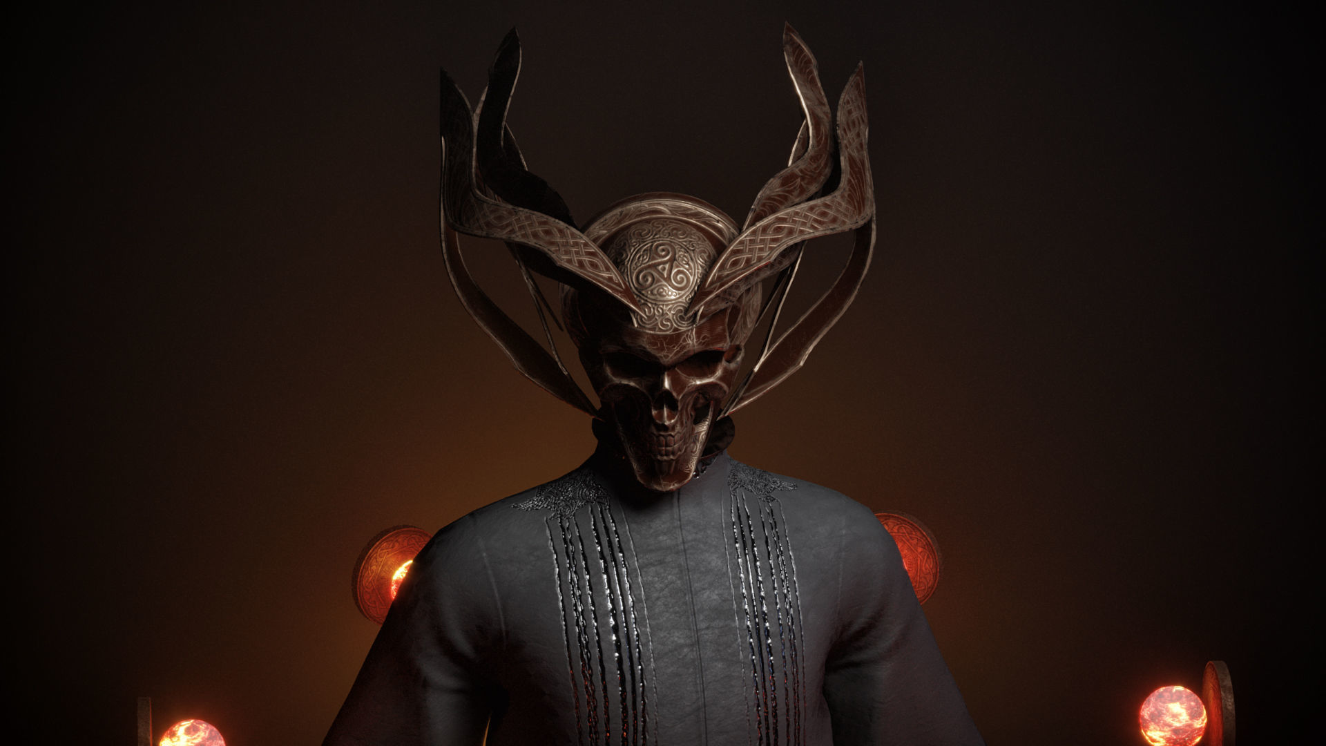 Necromancer person with candles Low-poly 3D model_2