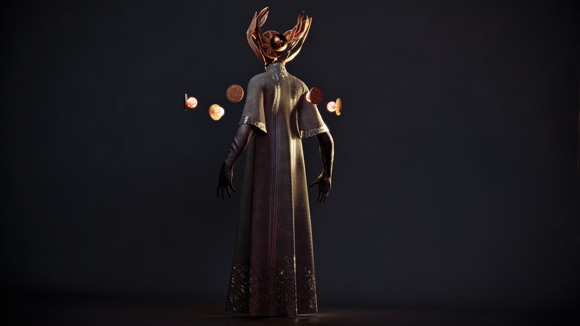 Necromancer person with candles Low-poly 3D model_7