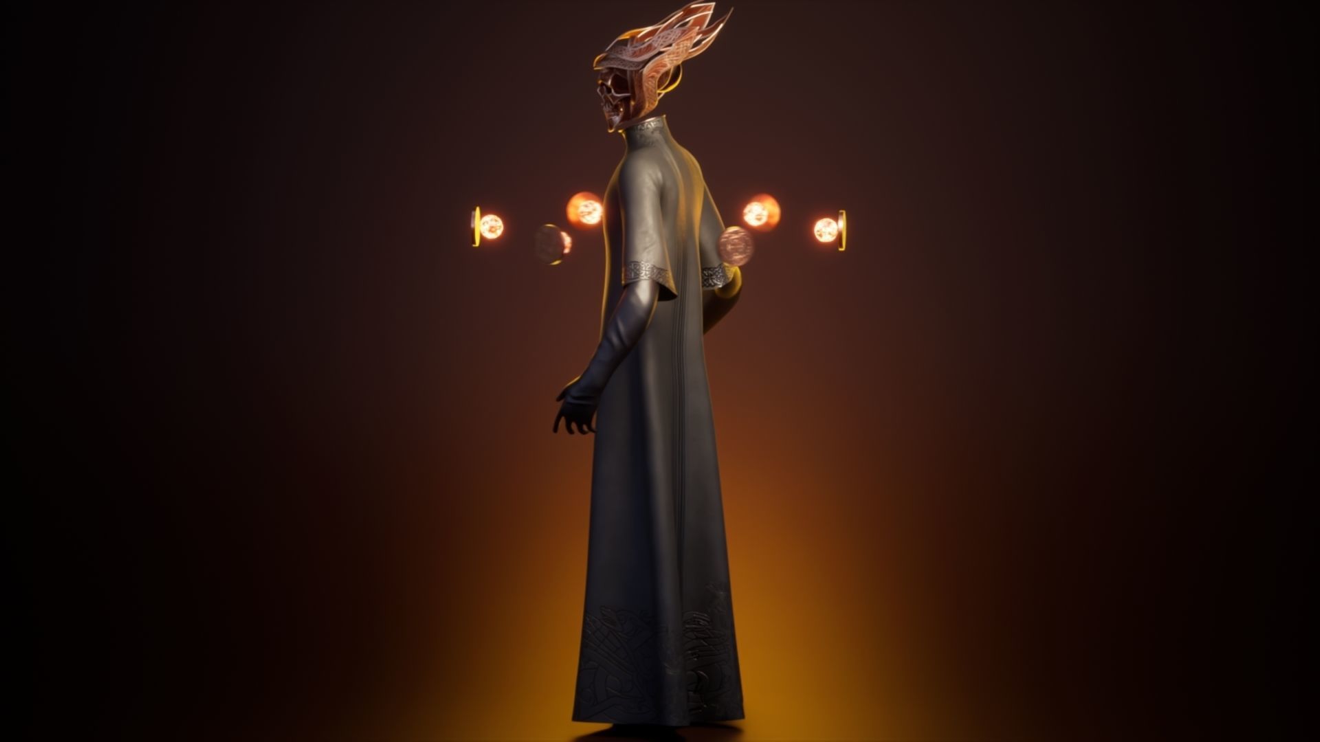 Necromancer person with candles Low-poly 3D model_11