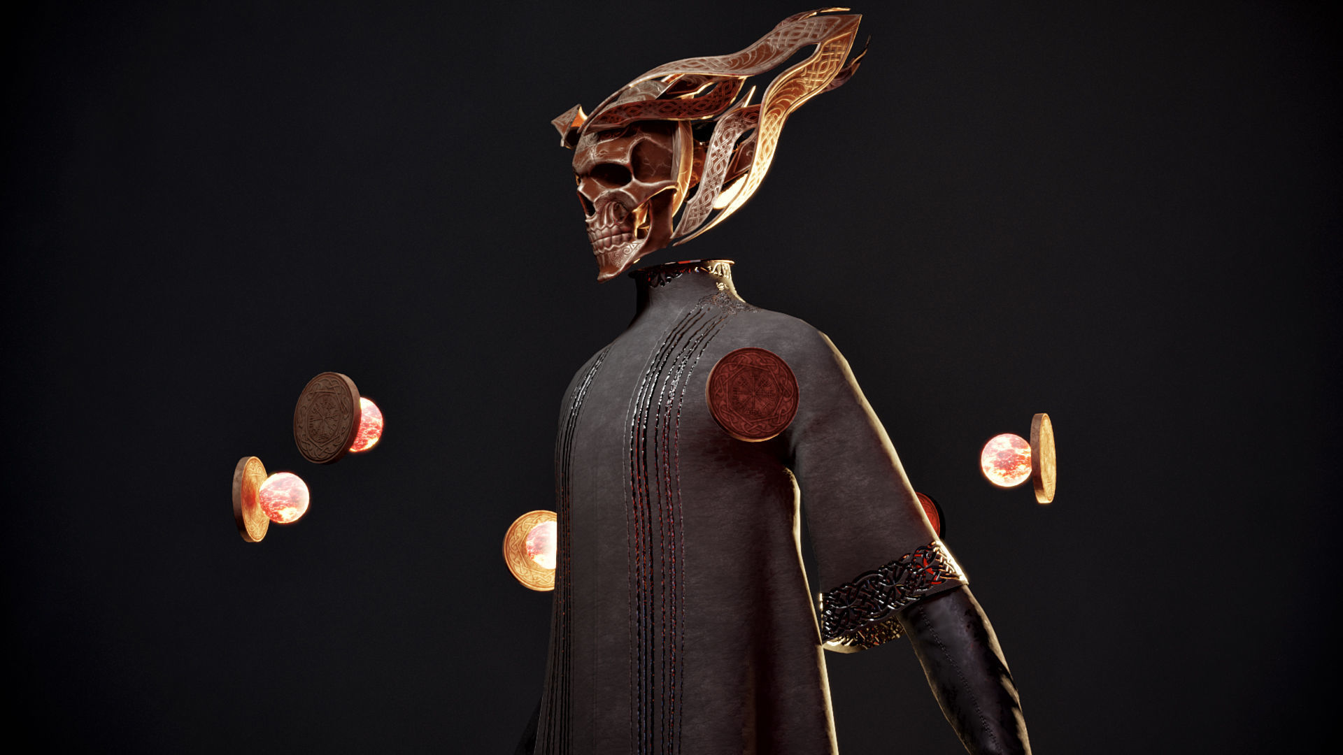 Necromancer person with candles Low-poly 3D model_6