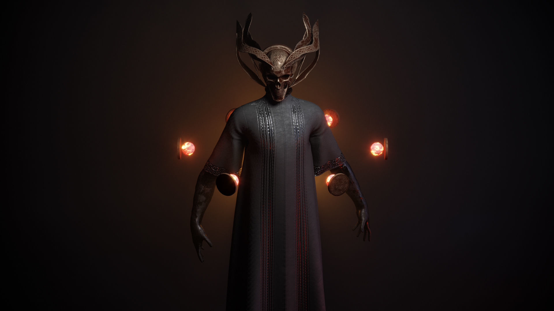 Necromancer person with candles Low-poly 3D model_3