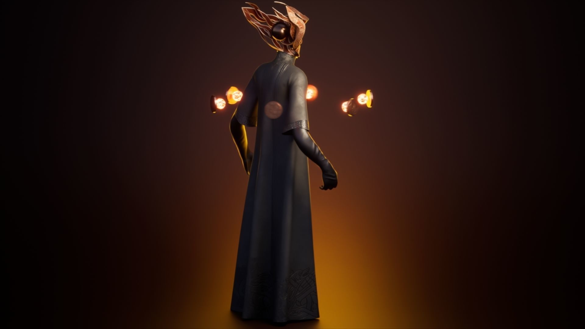 Necromancer person with candles Low-poly 3D model_13