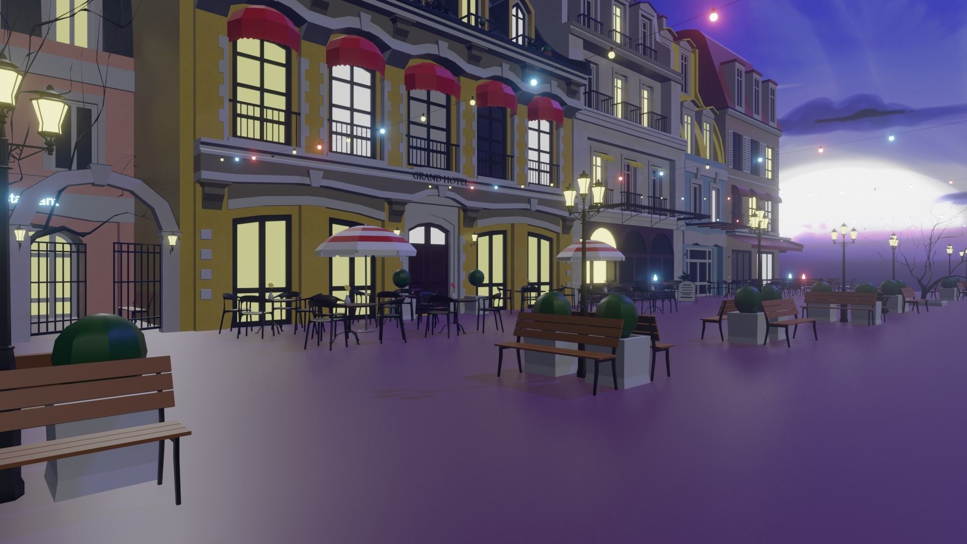 Metaverse Coffee Alley Low-poly 3D model_16
