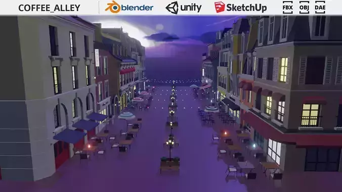 Metaverse Coffee Alley Low-poly 3D model
