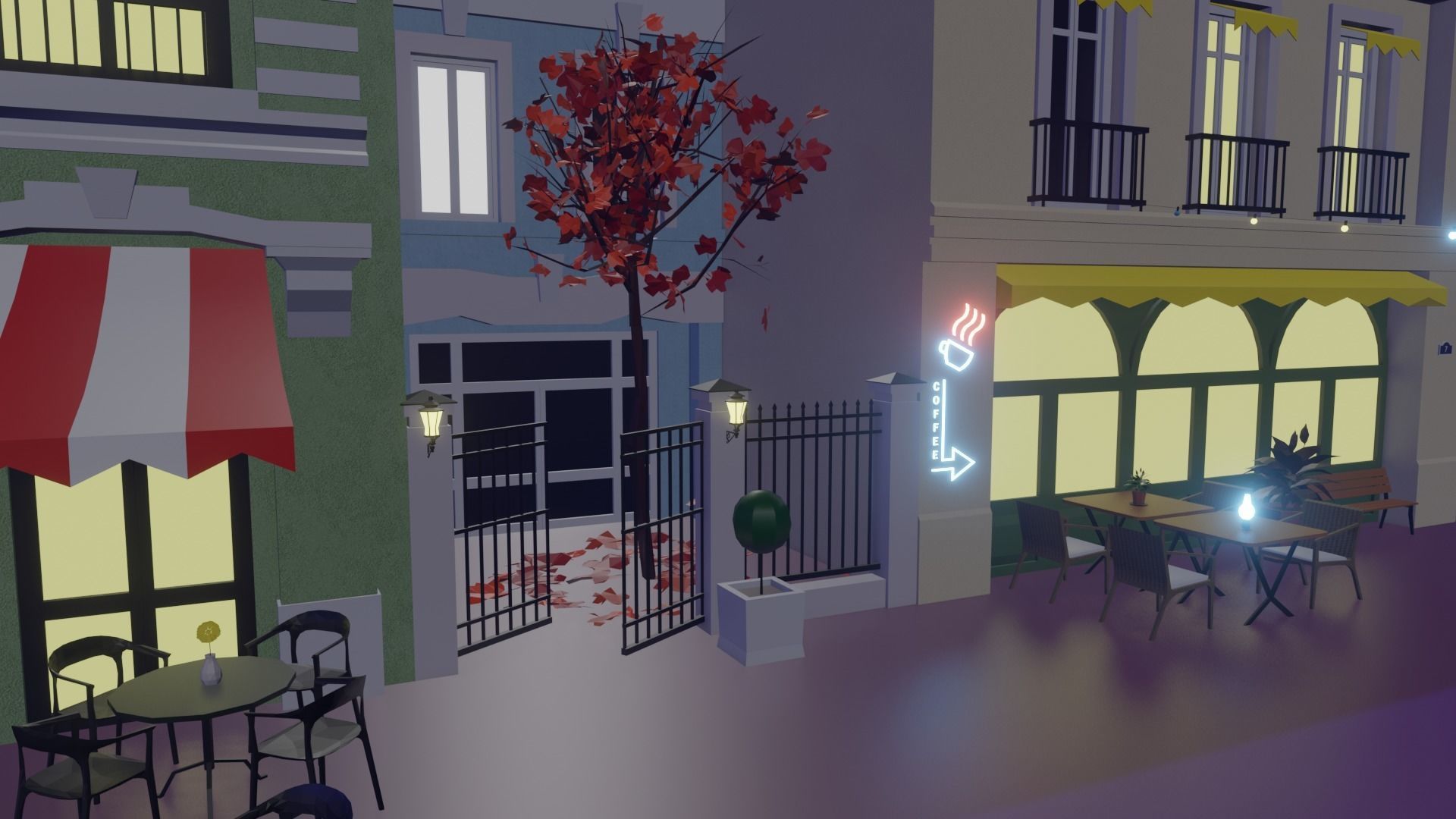 Metaverse Coffee Alley Low-poly 3D model_9