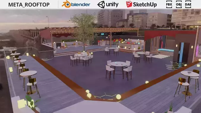 Metaverse Rooftop Bar Low-poly 3D model