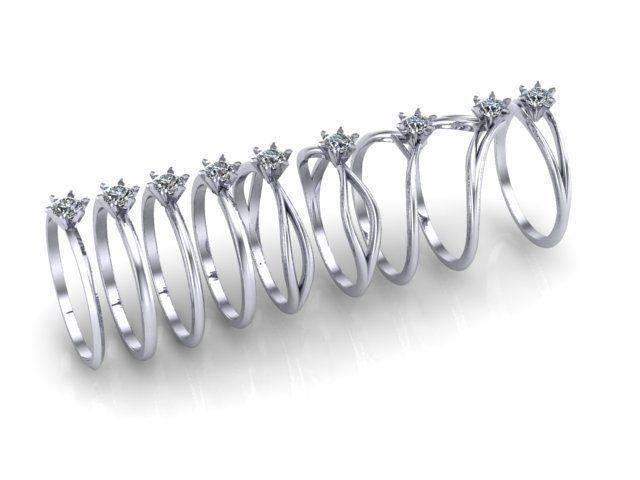 Solitaires 9 bands shape uniqe rings  3D print model_1