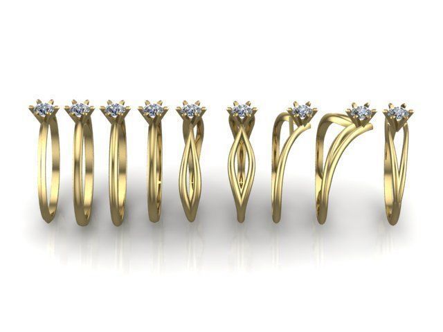Solitaires 9 bands shape uniqe rings  3D print model_2