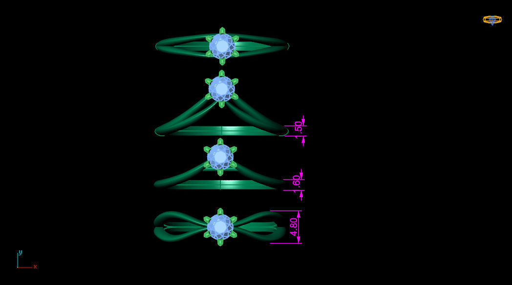 Solitaires 9 bands shape uniqe rings  3D print model_14