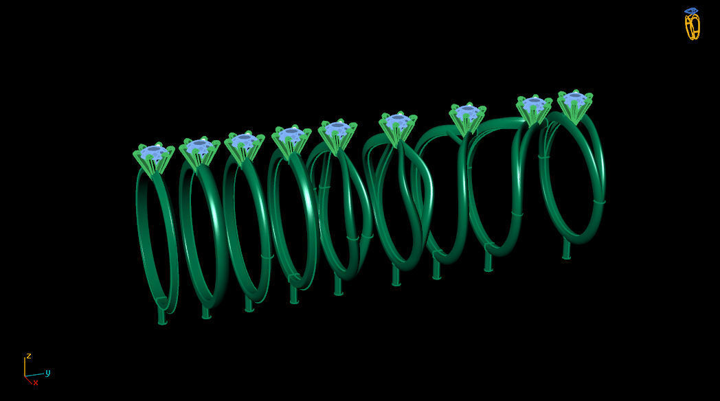 Solitaires 9 bands shape uniqe rings  3D print model_4