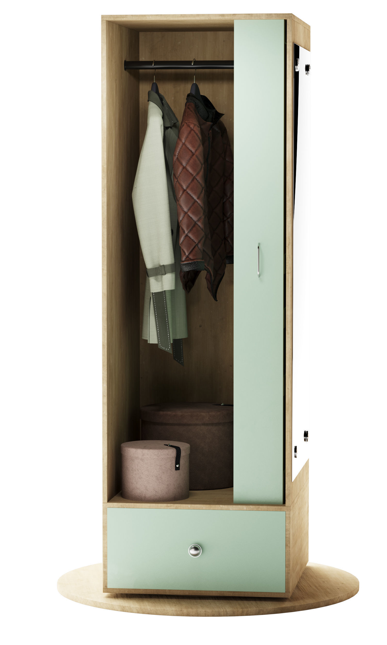 Full length Mirror And Storage Wardrobe Oak 3D model_6