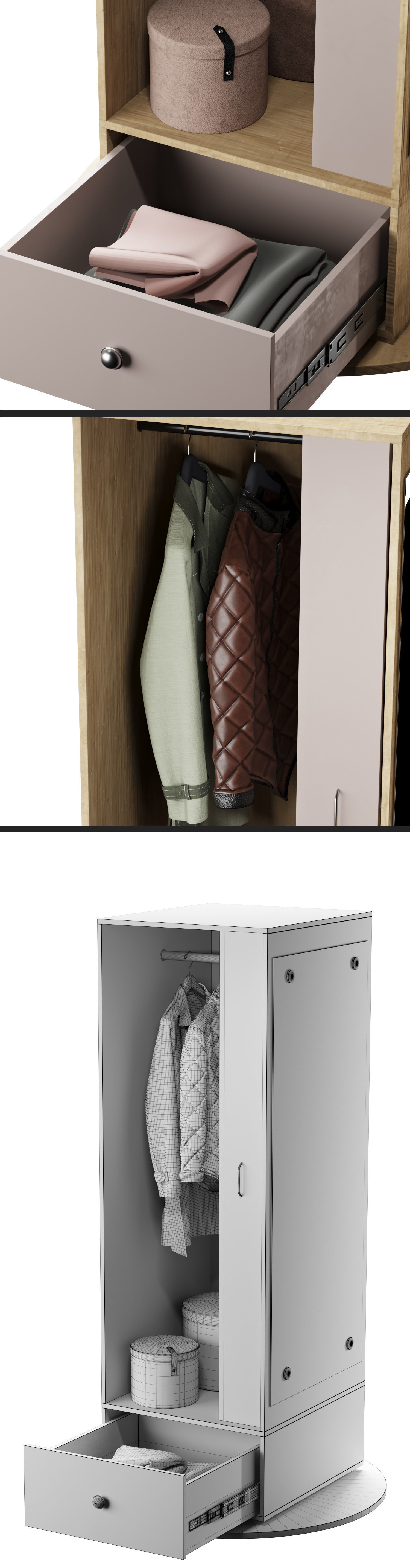 Full length Mirror And Storage Wardrobe Oak 3D model_2