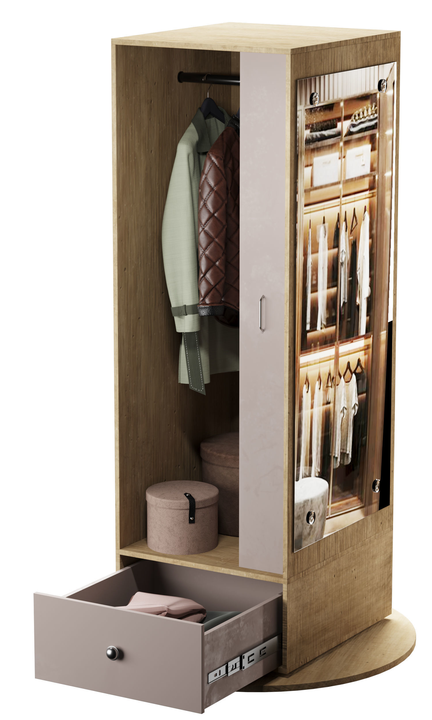 Full length Mirror And Storage Wardrobe Oak 3D model_4