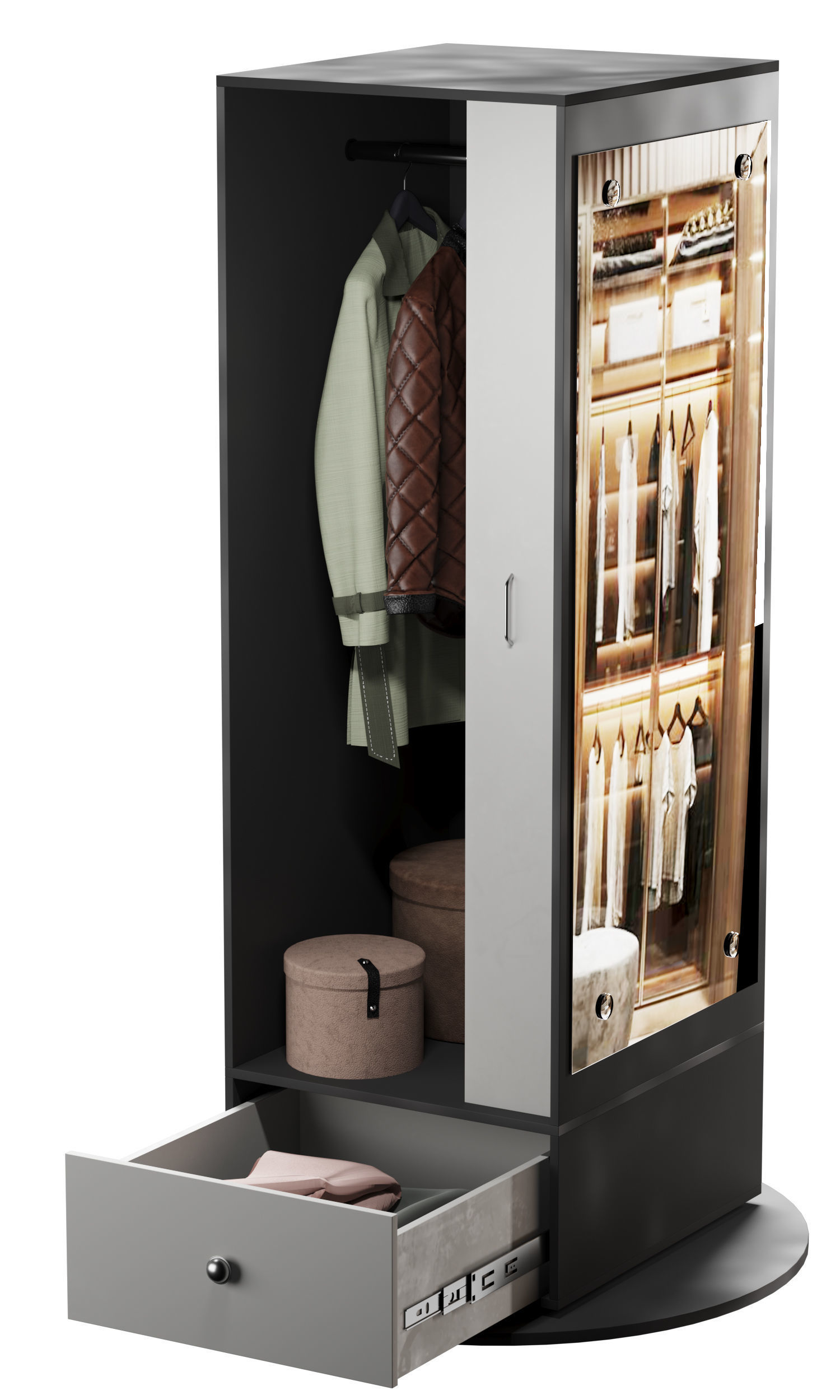 Full length Mirror And Storage Wardrobe Oak 3D model_5