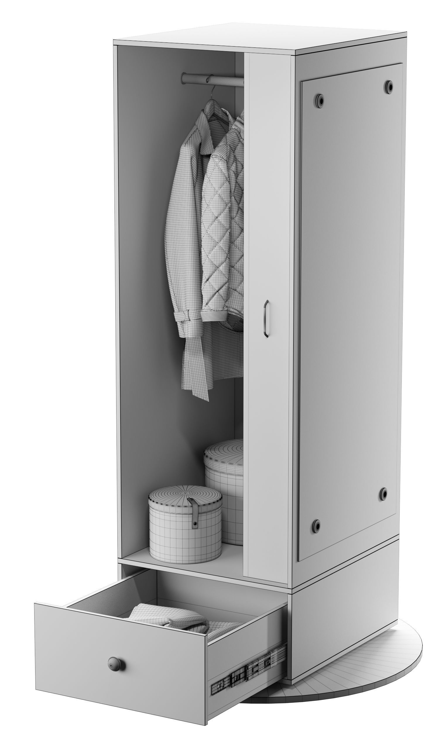 Full length Mirror And Storage Wardrobe Oak 3D model_9