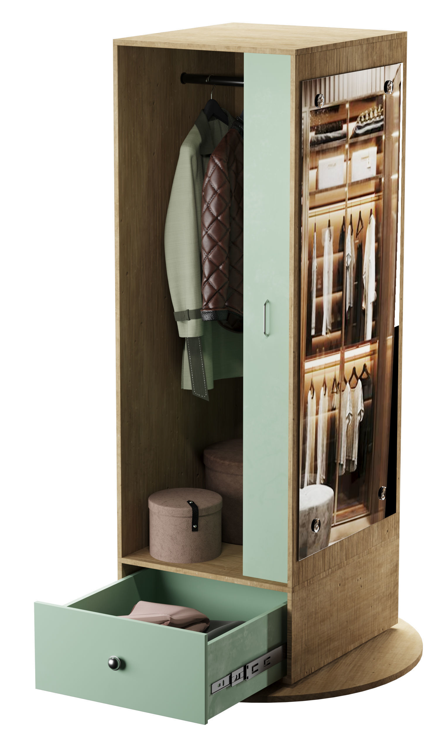 Full length Mirror And Storage Wardrobe Oak 3D model_3