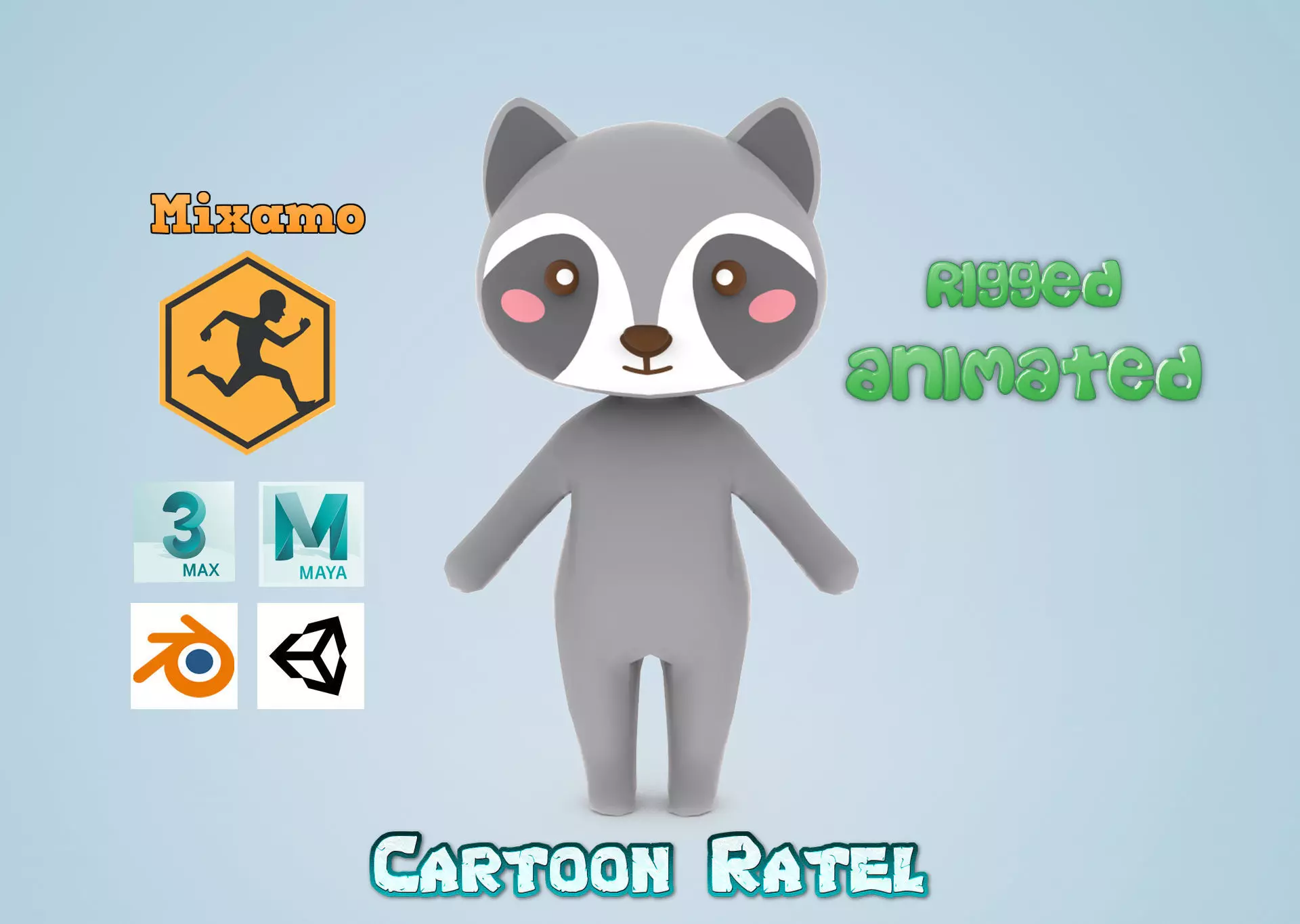 Cartoon Ratel character 3d Low-poly 3D model_0