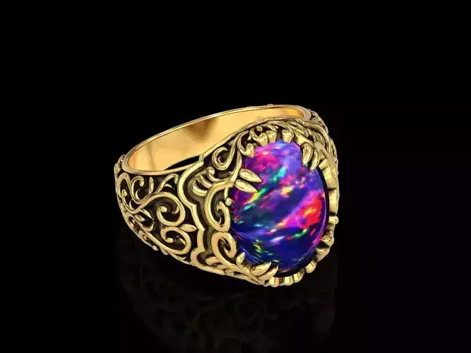 Antique Floral Carving Oval Ring V2 3D print model