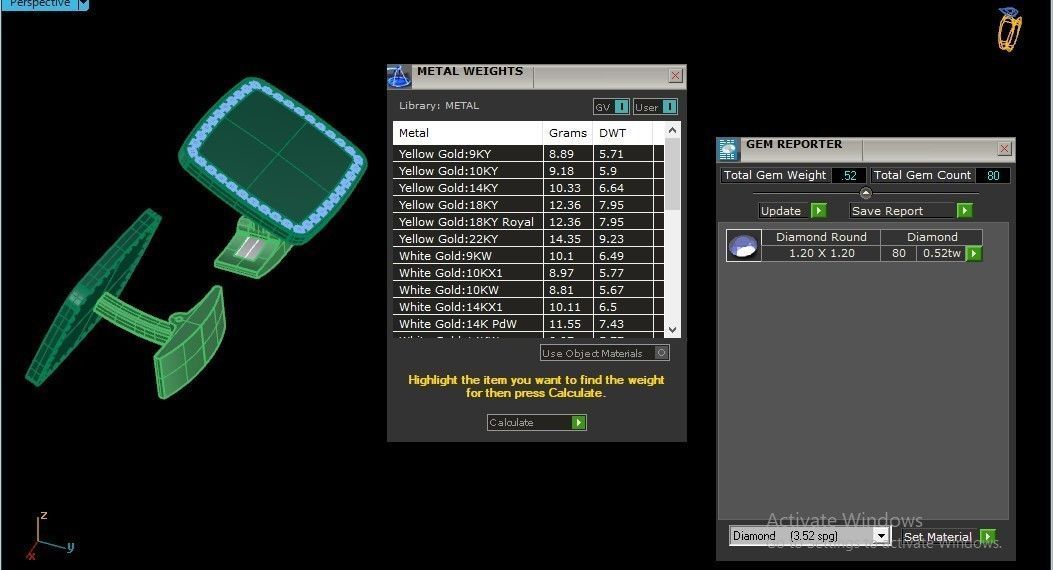 Cufflink cushion pave set diamonds 3D print model_4