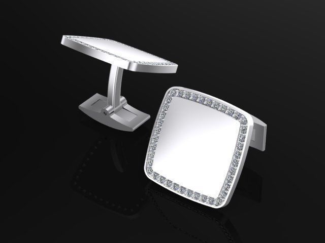 Cufflink cushion pave set diamonds 3D print model_1