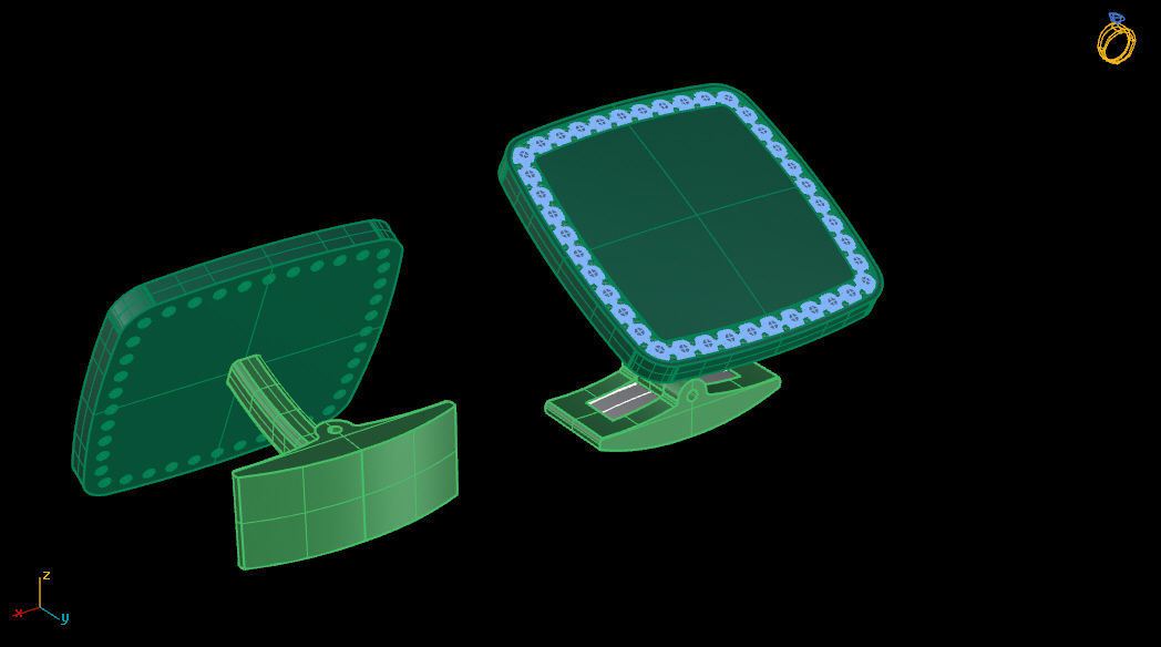 Cufflink cushion pave set diamonds 3D print model_3