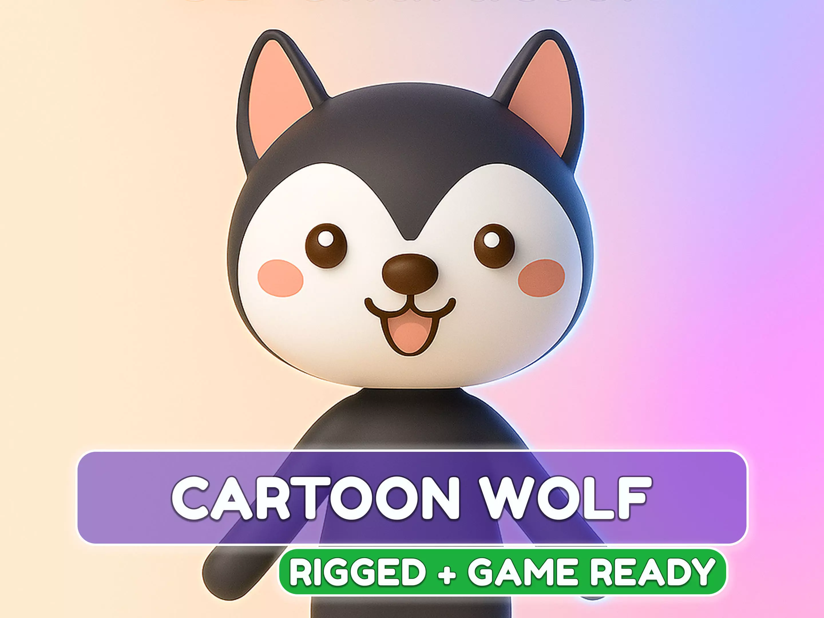 Cartoon Wolf character 3d Low-poly 3D model_0