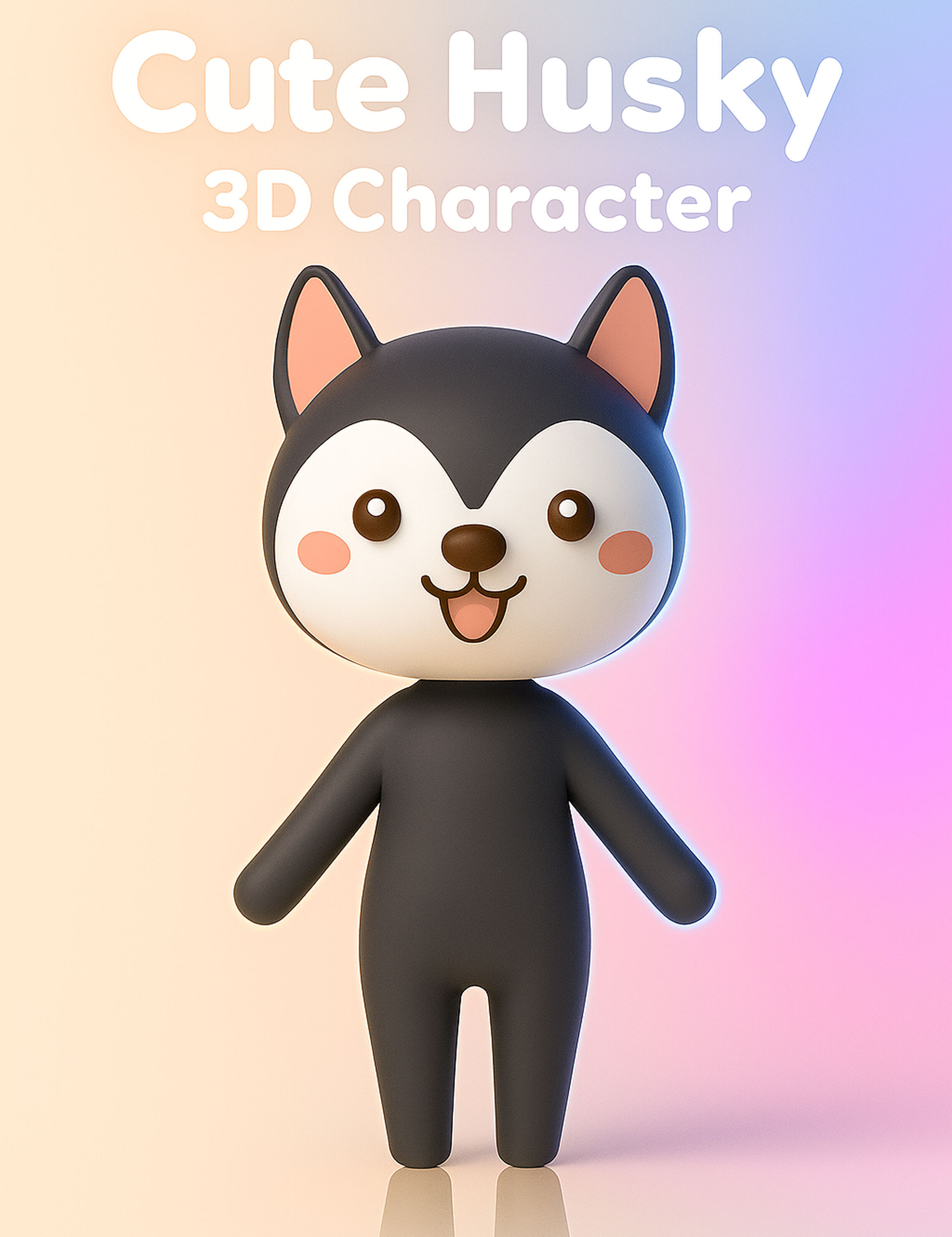 Cartoon Wolf character 3d Low-poly 3D model_1