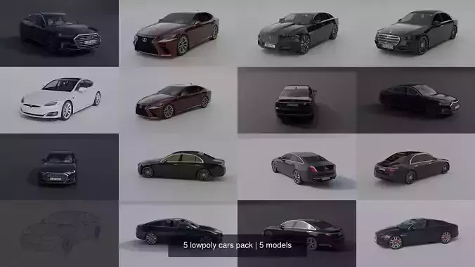 5 lowpoly cars pack 3D Model Collection