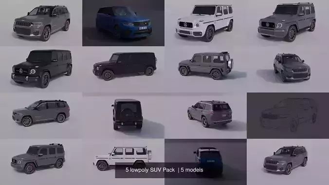 5 lowpoly SUV Pack  3D Model Collection