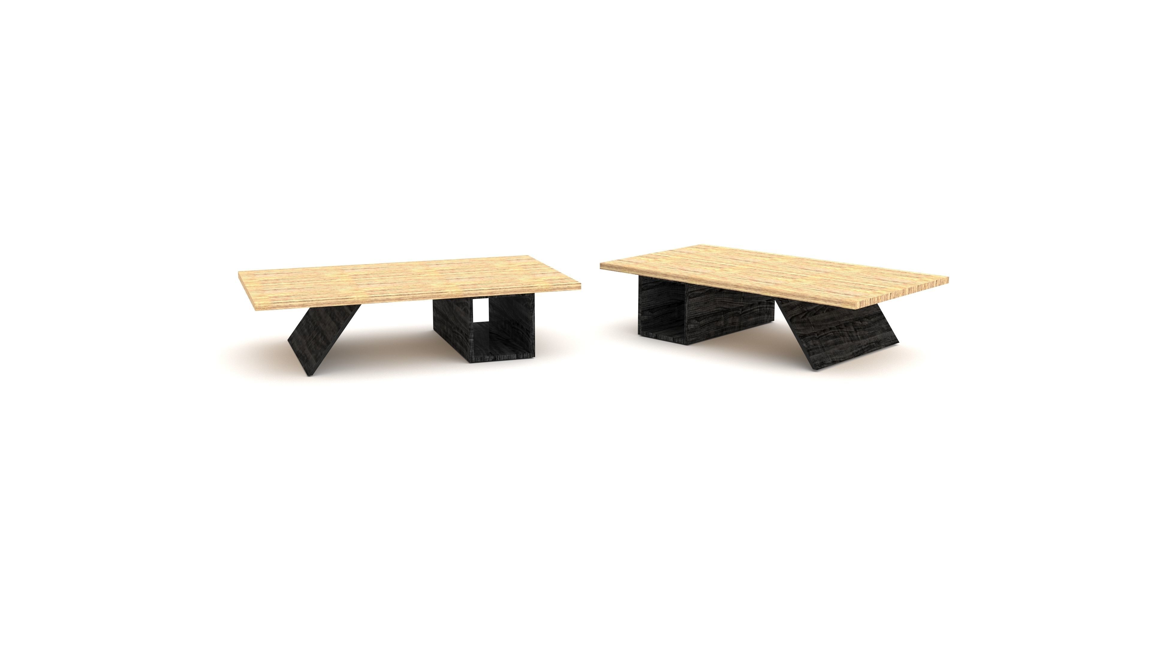 Table wooden coffee with legs 3D model_2