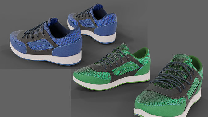 Shoes green and Blue  Free low-poly 3D model