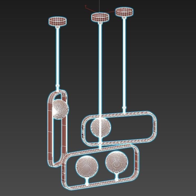 parker three brass pendant lights hanging 3D model_2