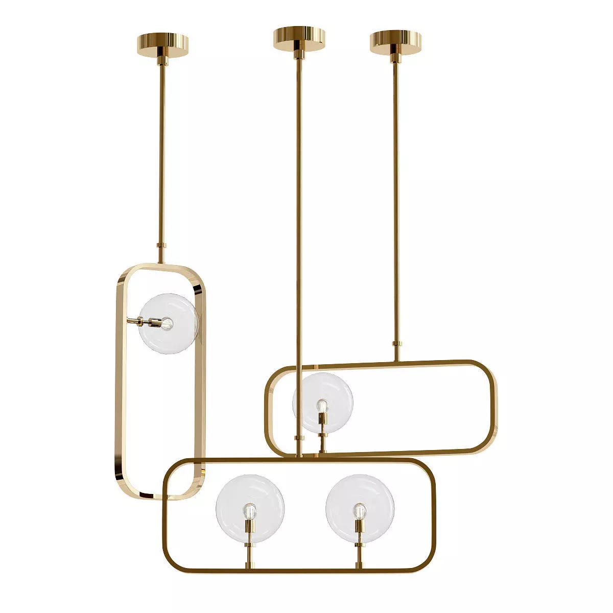 parker three brass pendant lights hanging 3D model_0