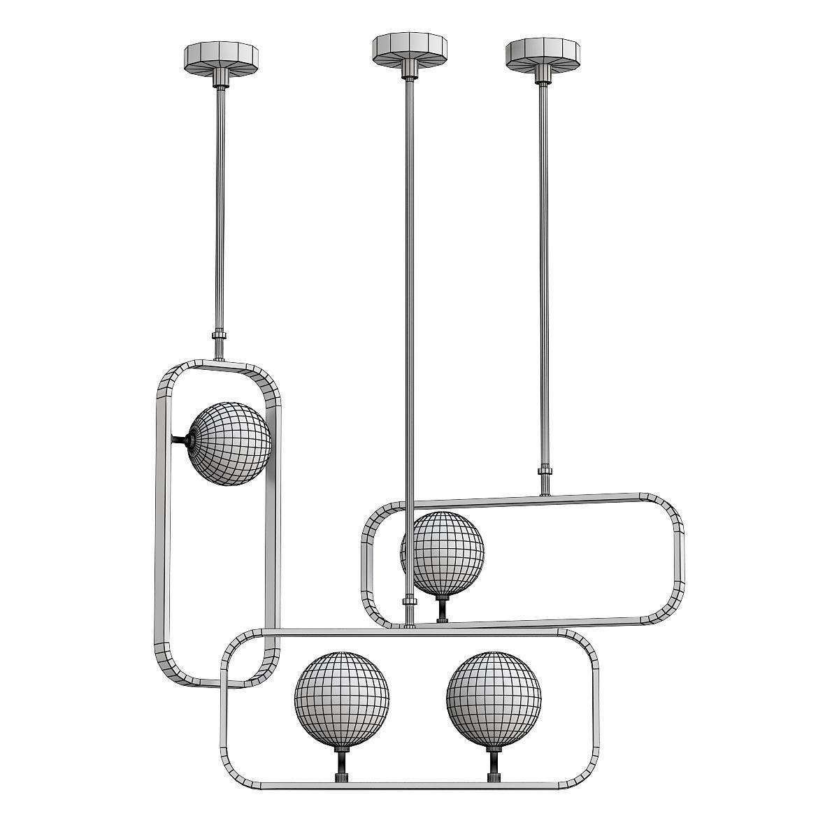 parker three brass pendant lights hanging 3D model_1