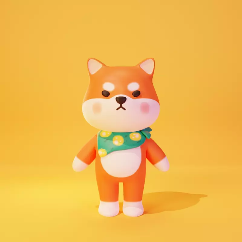 Cartoon Shiba Inu with moon pattern neckerchief 3D model