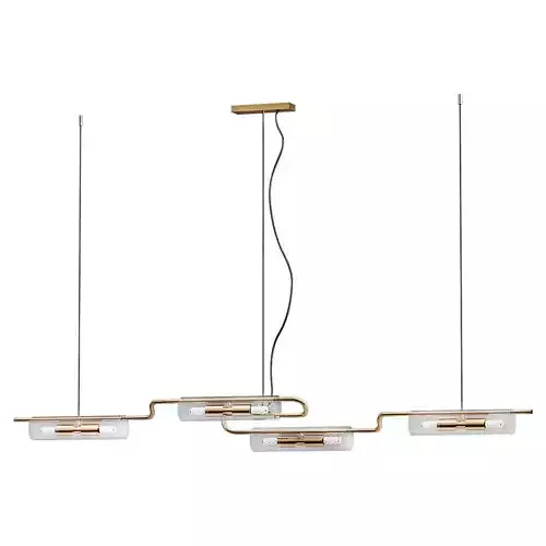 lucina-long 2 pendant light with three glass shades hanging from gold frame