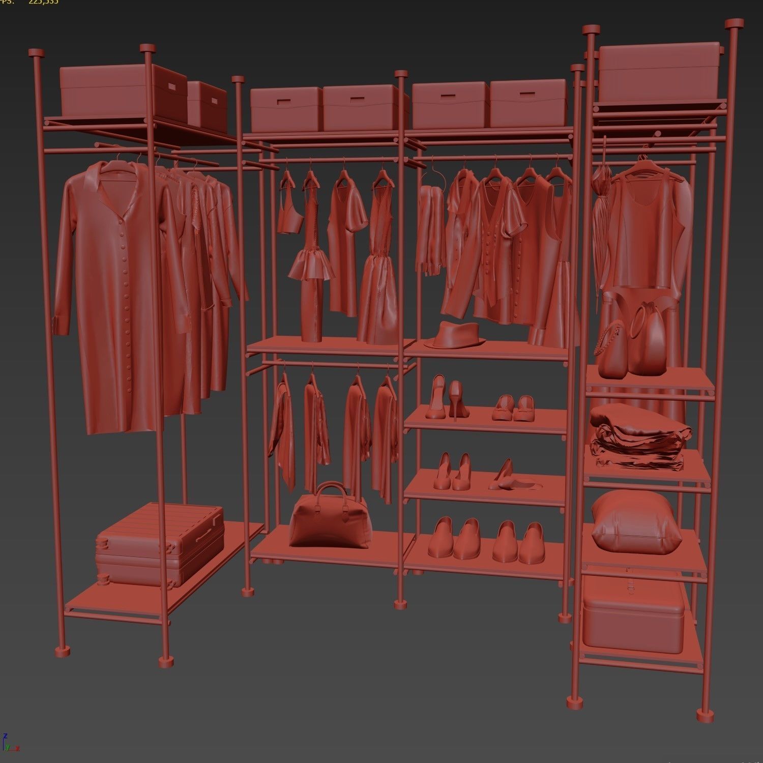 Wardrobe closet with clothes and accessories 3D model_9