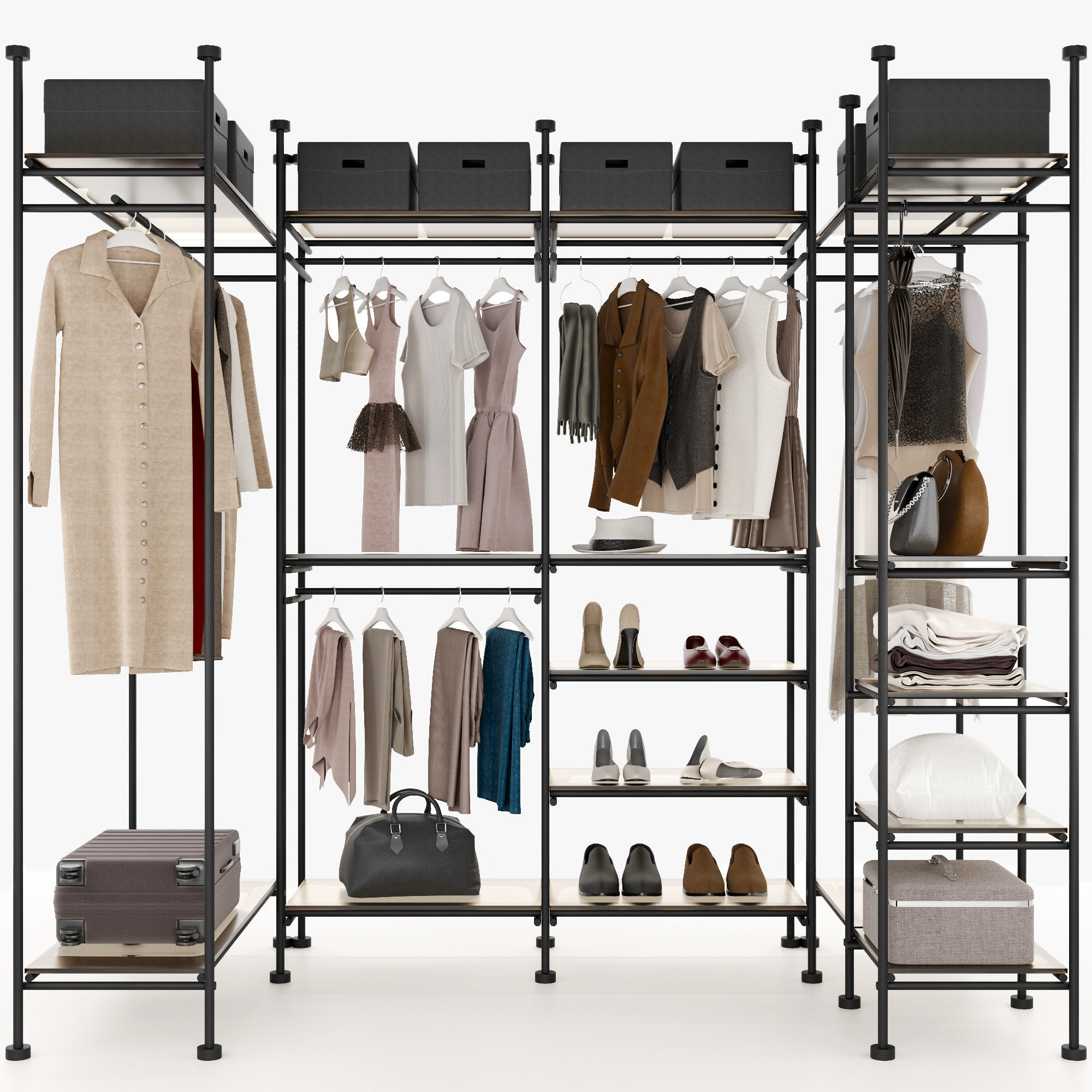 Wardrobe closet with clothes and accessories 3D model_2