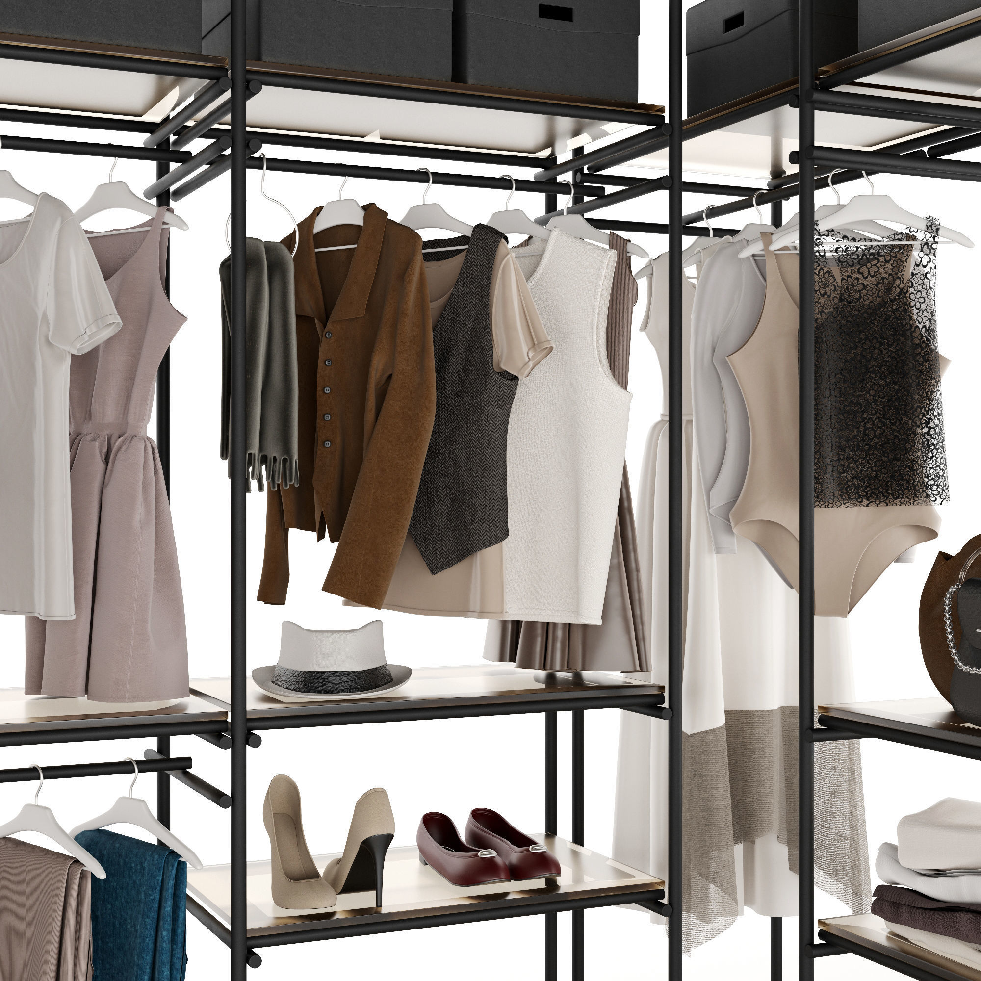 Wardrobe closet with clothes and accessories 3D model_5