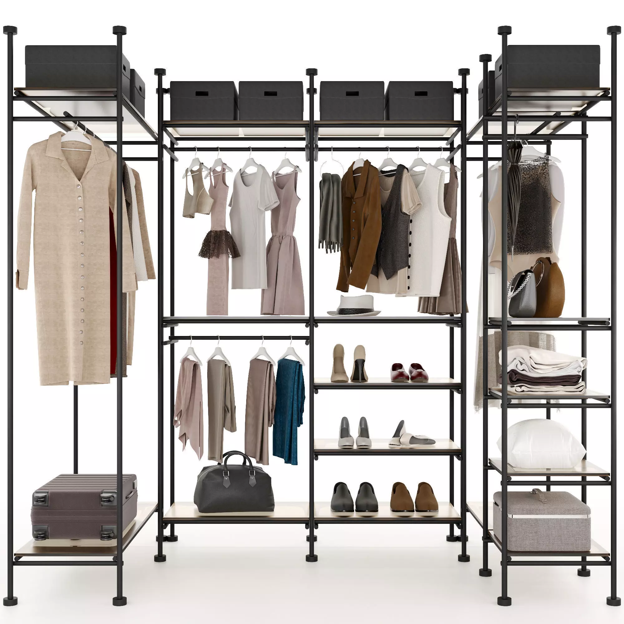 Wardrobe closet with clothes and accessories 3D model_0