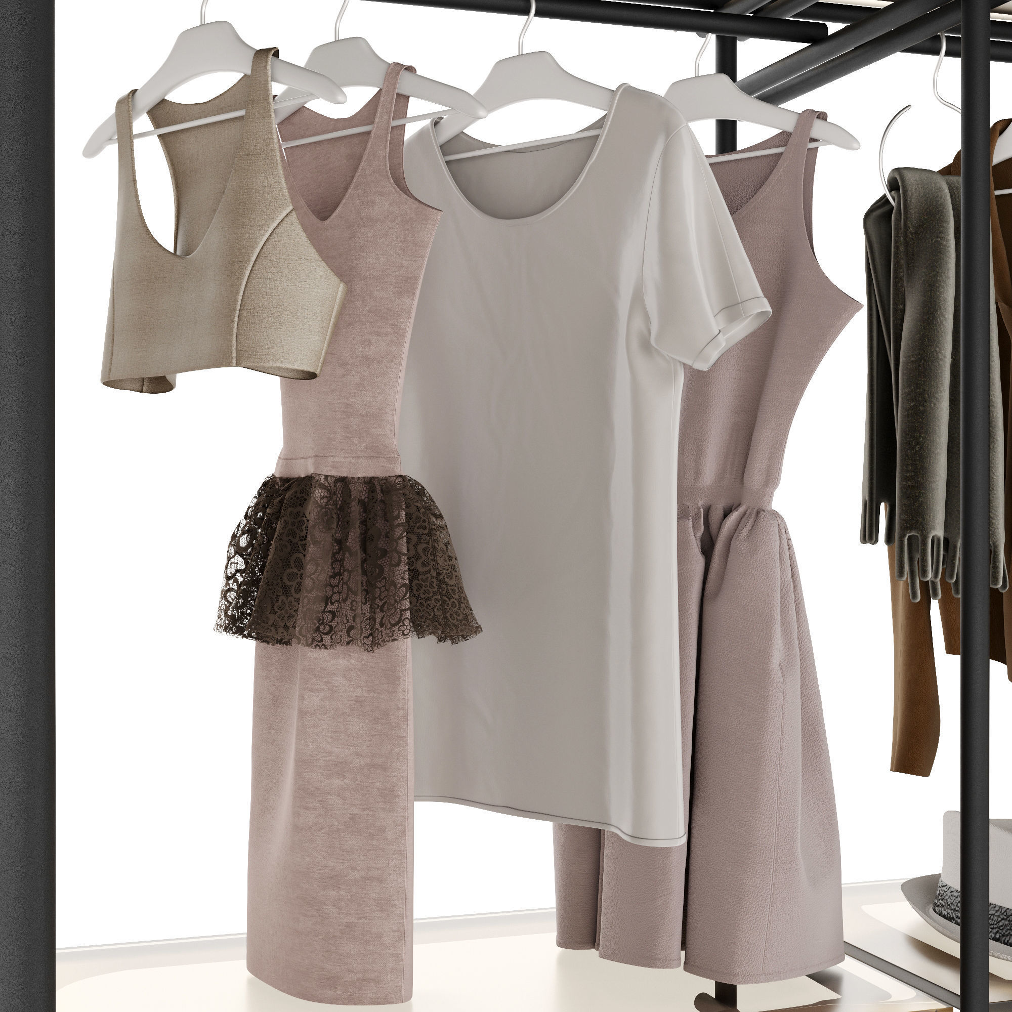 Wardrobe closet with clothes and accessories 3D model_6