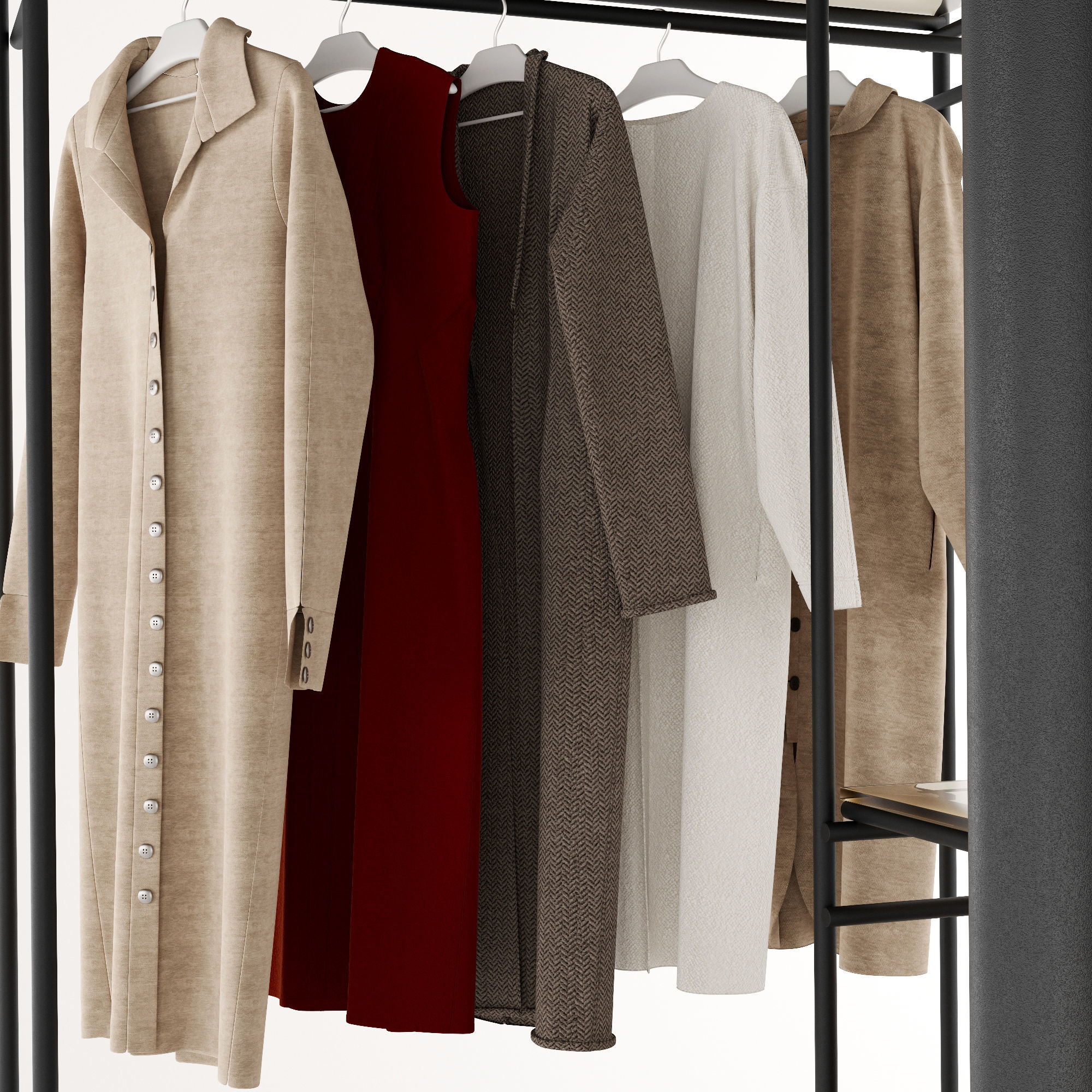Wardrobe closet with clothes and accessories 3D model_7