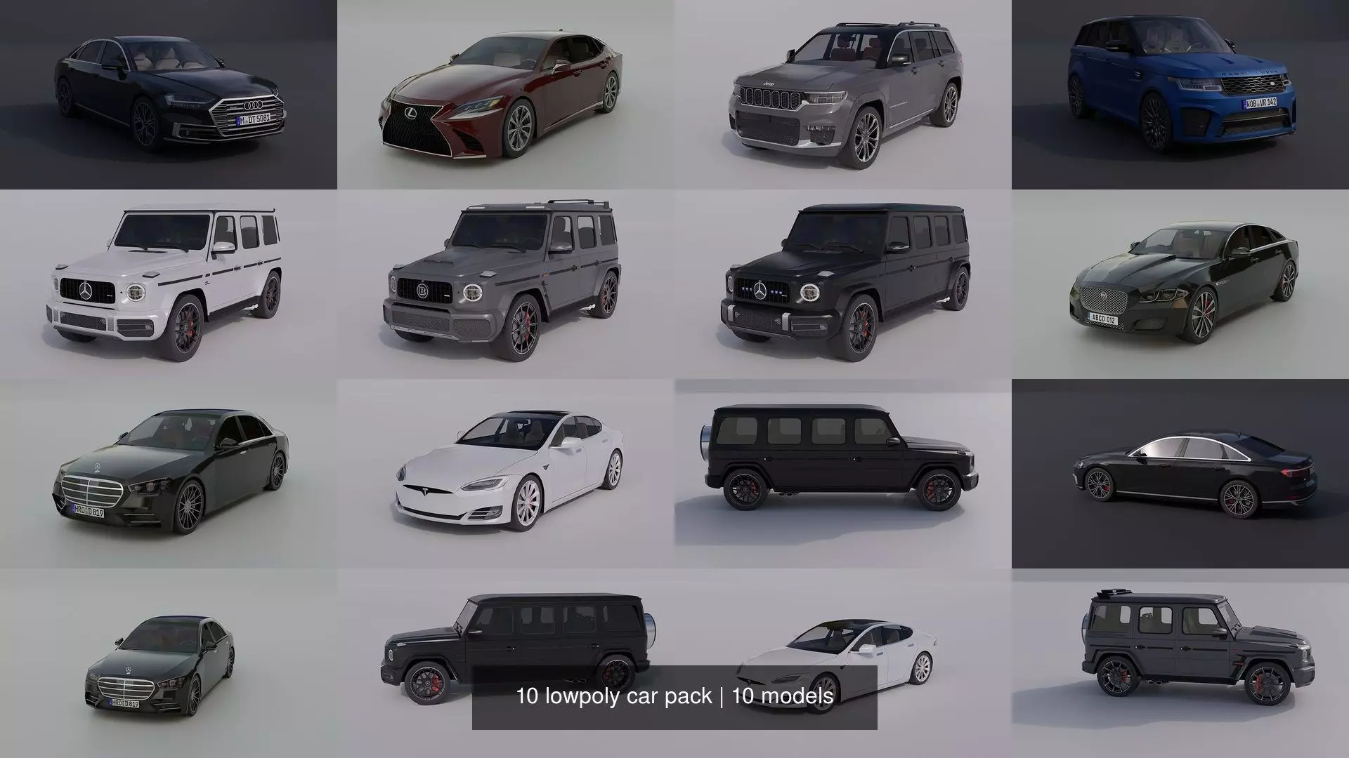 10 lowpoly car pack 3D Model Collection_0