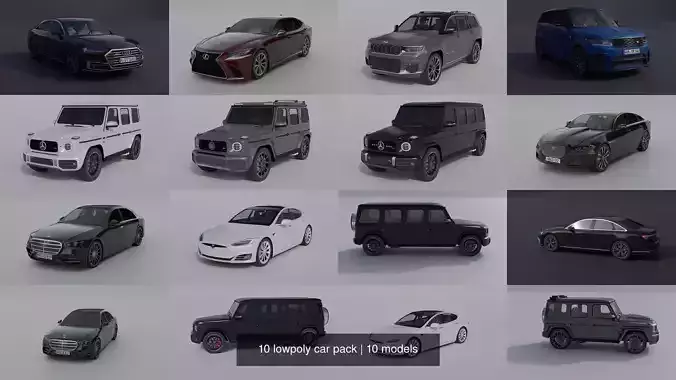 10 lowpoly car pack 3D Model Collection