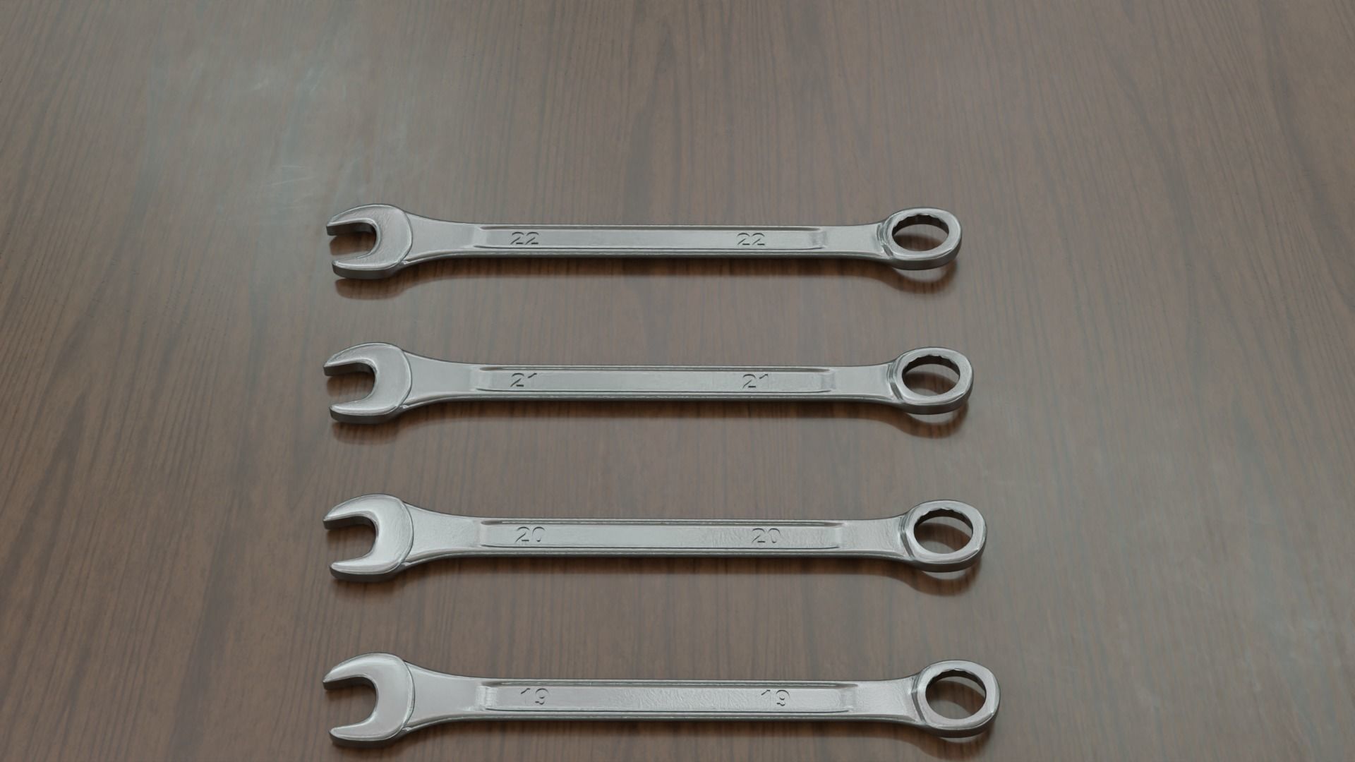 Tool set on wooden table 3D model_4